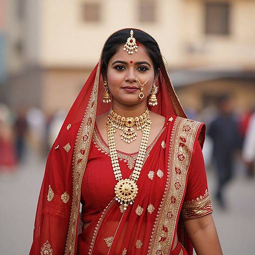 Traditional Garba Woman in Red Sari