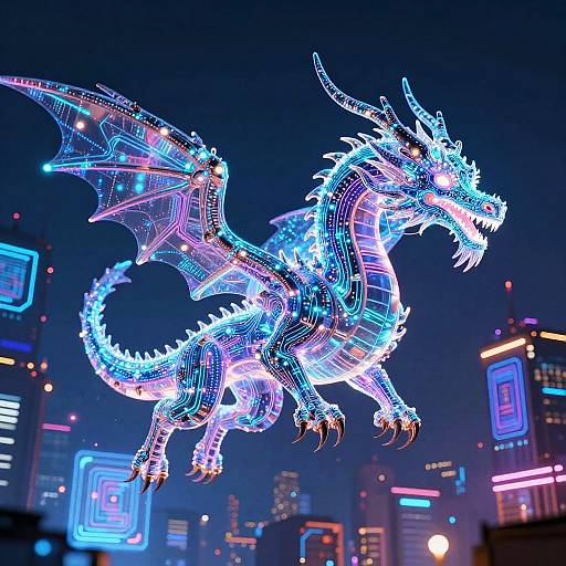 Futuristic Neon Dragon Over Cyberpunk City