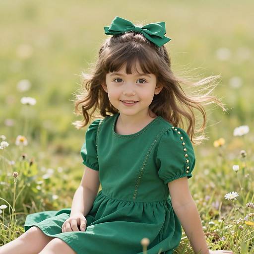 Cheerful Girl in Green Meadow