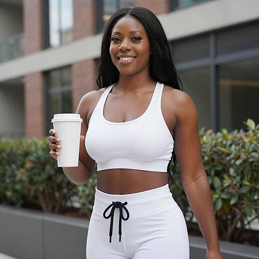 Smiling Black Woman in Athletic Wear
