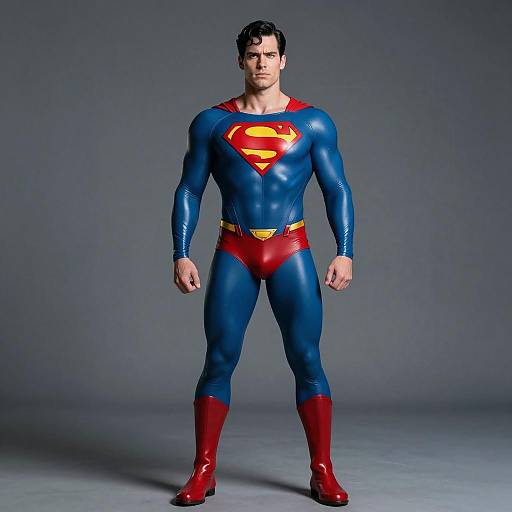Realistic Superman in Glossy Costume