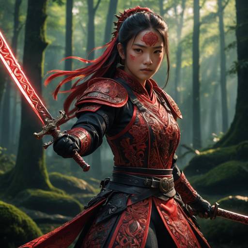 Fierce Warrior Woman in Vibrant Red