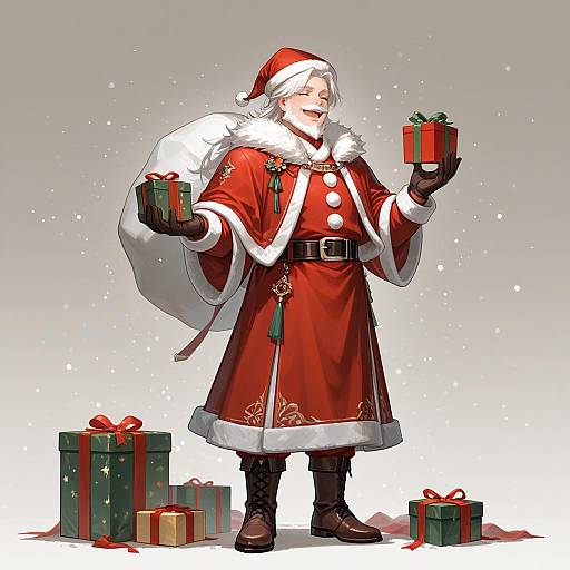 Happy Santa Claus Holding Gift