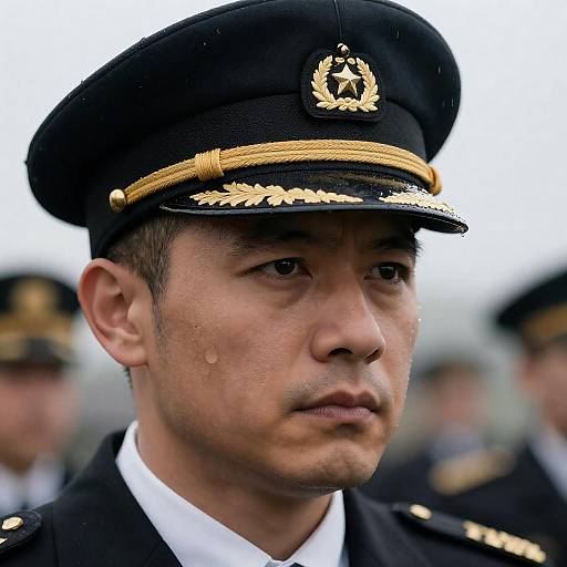 Close-up of Naval Officer in Rain