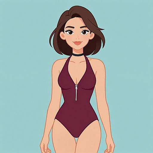 Smiling Woman in Burgundy Swimwear