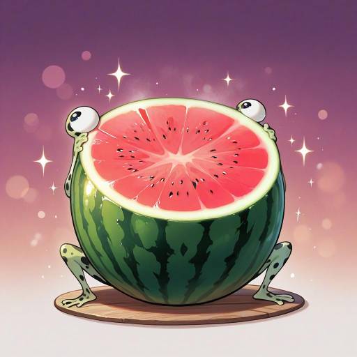 Curious Frog Enjoying Watermelon Delight Curious Frog Enjoying Watermelon Delight