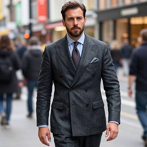 Confident Man in Charcoal Linen Suit