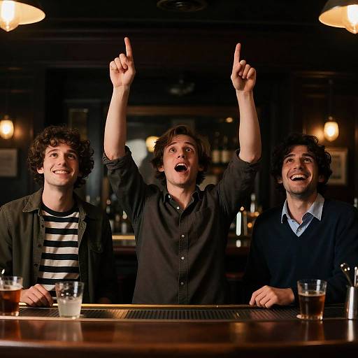 Three Friends Celebrating at a Bar