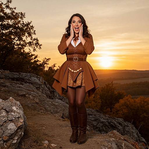 Autumn Woman in Detailed Brown Outfit