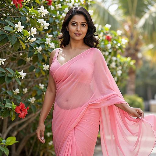 Elegant Indian Woman in Pink Saree