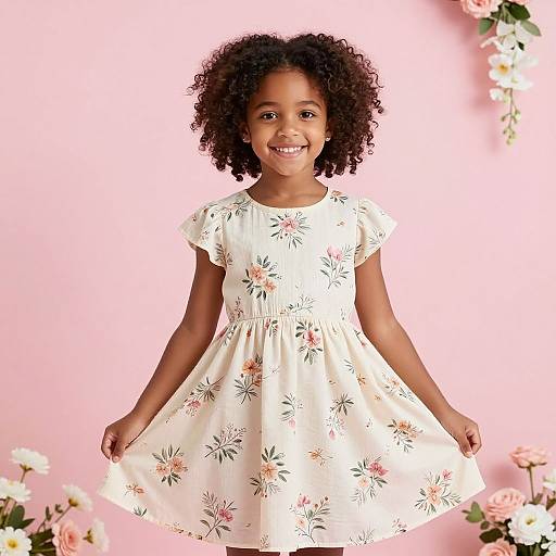 Happy Girl in Floral Dress Portrait