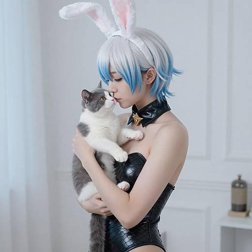 Cosplay with Kitten in Blue Light