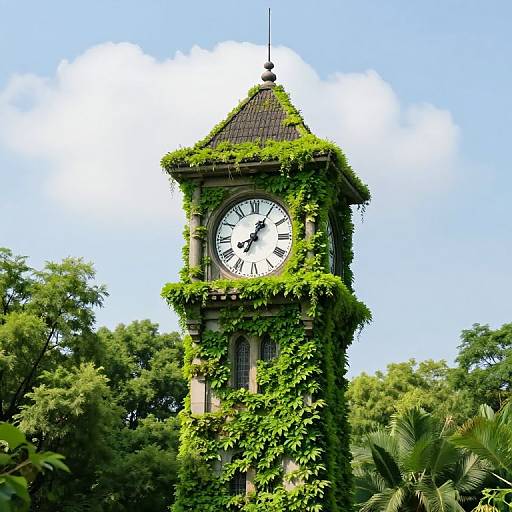 Surreal Clocktower Nature Fusion
