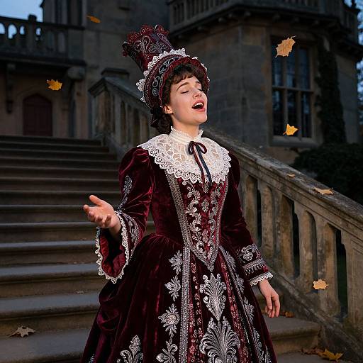 Victorian Carol Singer in Velvet Dress