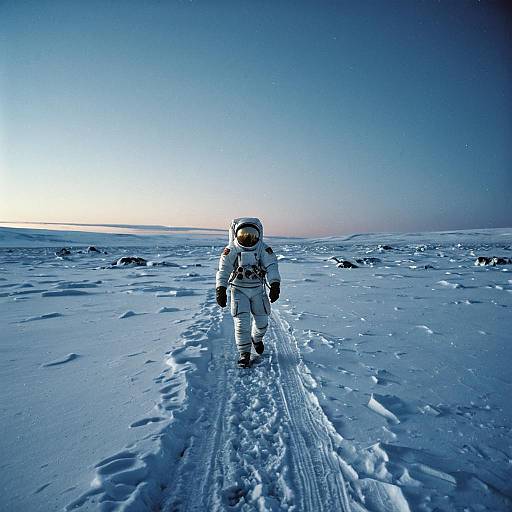Astronaut Walking in Arctic Tundra at Twilight