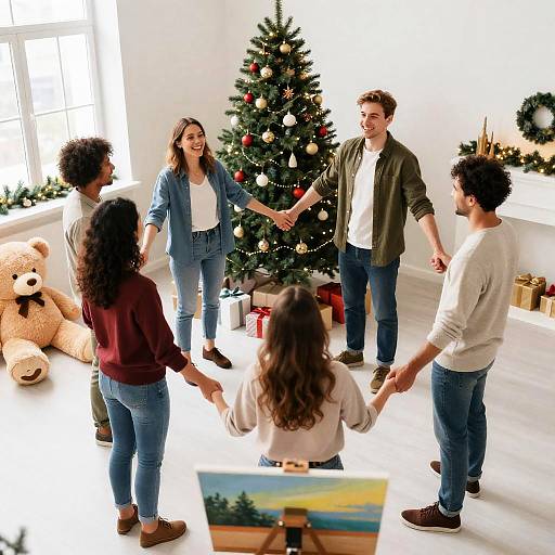 Joyful Circle Around a Christmas Tree
