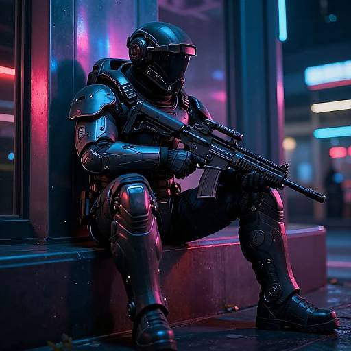 Cyberpunk Soldier with M4A16 Weapon