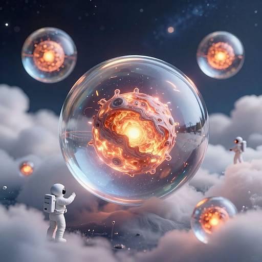 Surreal Seascape with Floating Glass Orbs