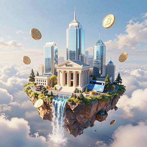 Surreal Floating Bank Island