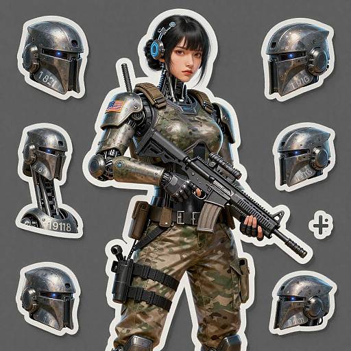 Cybernetic Female Bounty Hunter Sticker Set