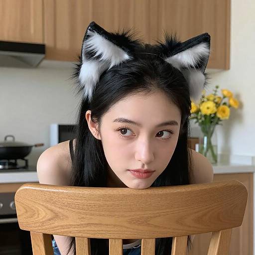 Playful Nude Woman with Cat Ears