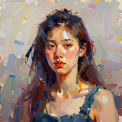 Expressive Portrait of Young Woman in Oil