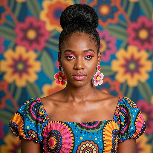 Portrait of Woman in Colorful Floral Dress