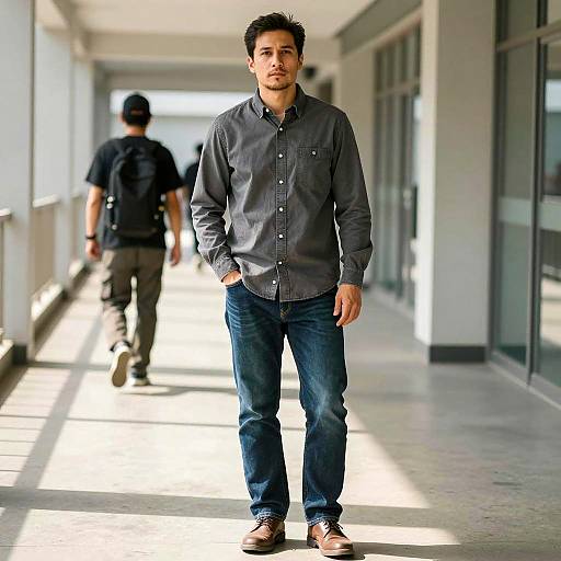 Casual Man in Dark Gray Jeans Outfit
