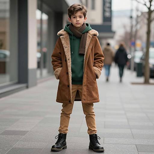 Young Boy in Winter Street Fashion