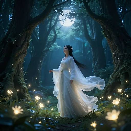 Ethereal Figure in Mystical Forest