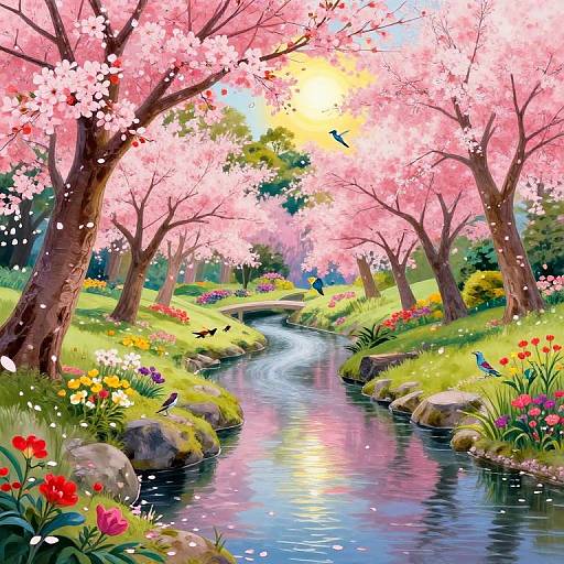 Vivid Japanese Park Landscape