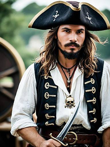 Male Pirate in Costume with Sword