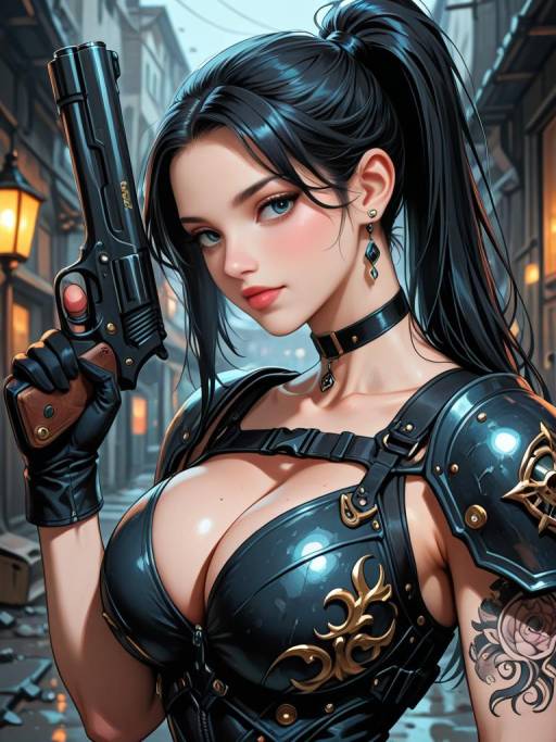 Futuristic female assassin with pistol