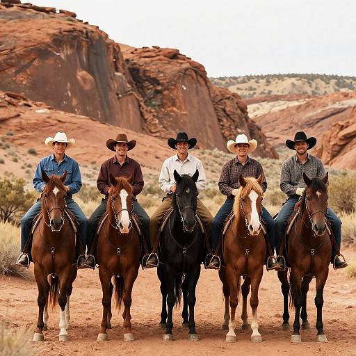 Cowboys Riding Horses in Desert Landscape