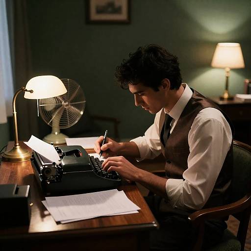 Focused Writer in a Vintage Setting