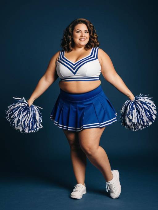 Plus Size Cheerleader in Blue and White Uniform