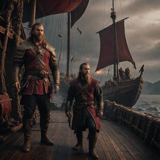 Viking Warriors on Ship Deck at Sea