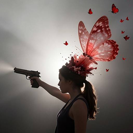 Surreal Woman with Exploding Butterfly Head