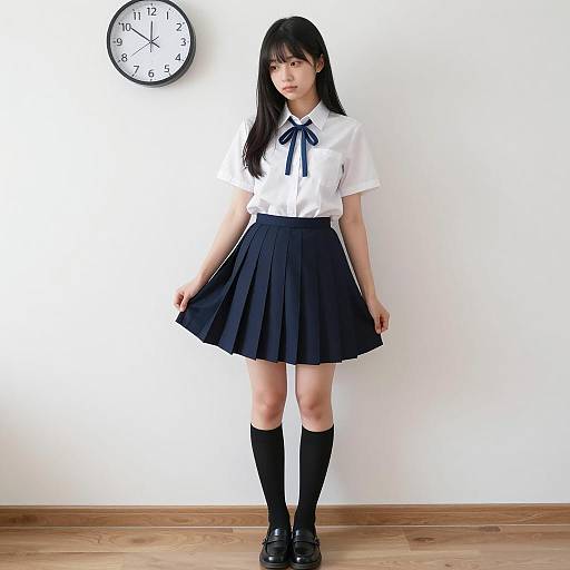 Japanese Schoolgirl Portrait on Light Floor