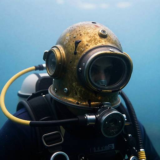 Weathered Deep-Sea Diver Close-Up Oil Dripping