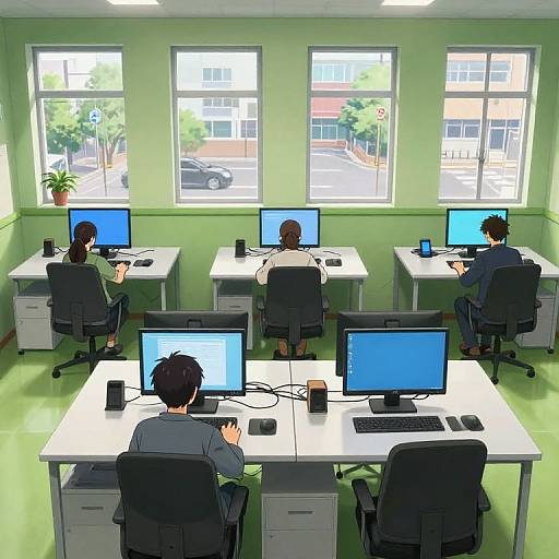 Photorealistic Anime Office Scene
