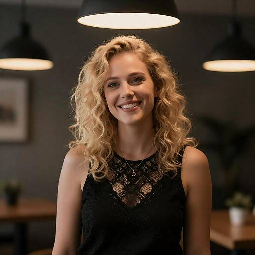 Warm Smiling Blonde Portrait in Dim Light