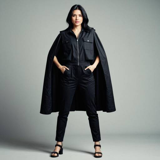 Woman in Black Jumpsuit with Cape