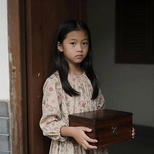 Serene Asian Girl by Wooden Door