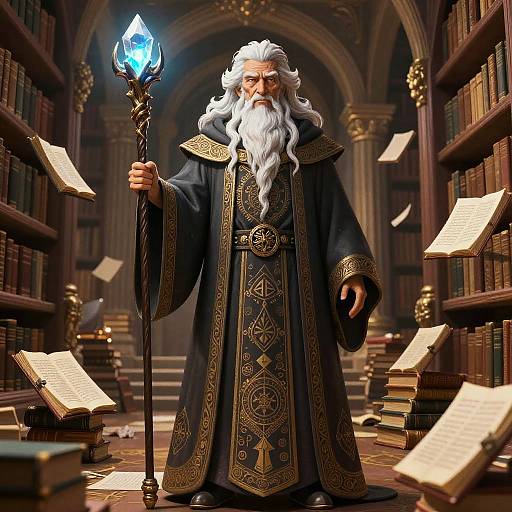 Wise Wizard with Glowing Crystal Staff