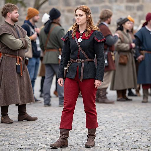 Medieval Woman in Red and Black