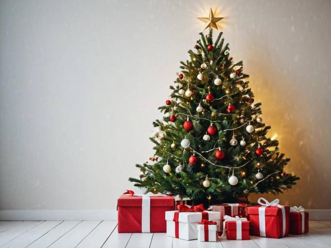 Festive Christmas Tree with Presents Wallpaper