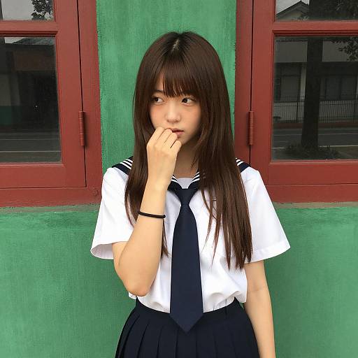 Japanese Schoolgirl in Vibrant Setting