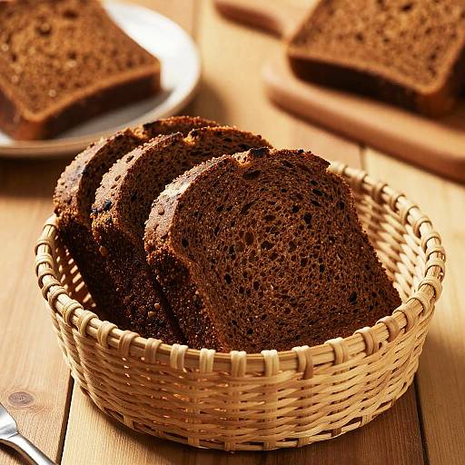 Photograph of a woven basket filled with thick, dark brown, homemade chocolate sandwich cookies on a wooden table.