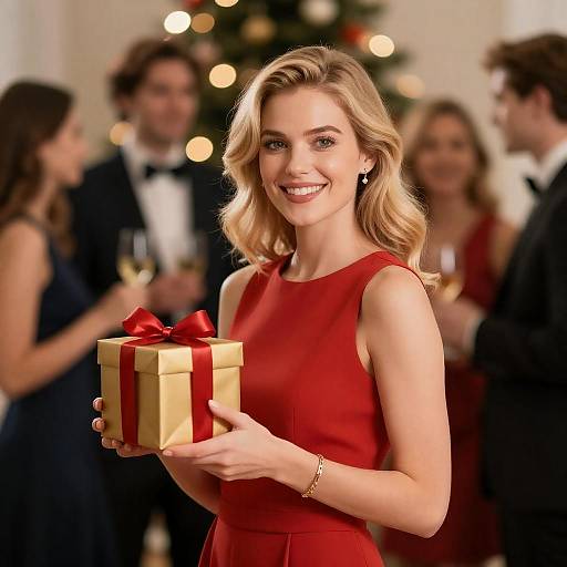 Festive Blonde Woman with Gift Box